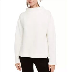 Eileen Fisher White Organic Cotton Funnel Neck Sm